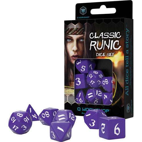 Q Workshop Runic Purple and White Poly 7 Set | Dragon's Lair Comics and Fantasy Houston TX