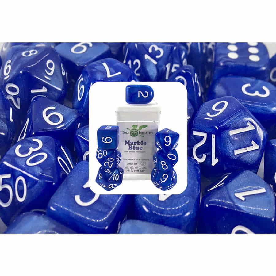 Role 4 Initiative Marble Blue Poly 7 Dice Set | Dragon's Lair Comics and Fantasy Houston TX