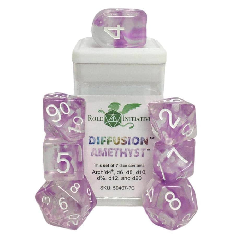 7CT DICE SET: DIFFUSION AMETHYST (ARCH'D D4 AND BALANCE'D D20) | Dragon's Lair Comics and Fantasy Houston TX