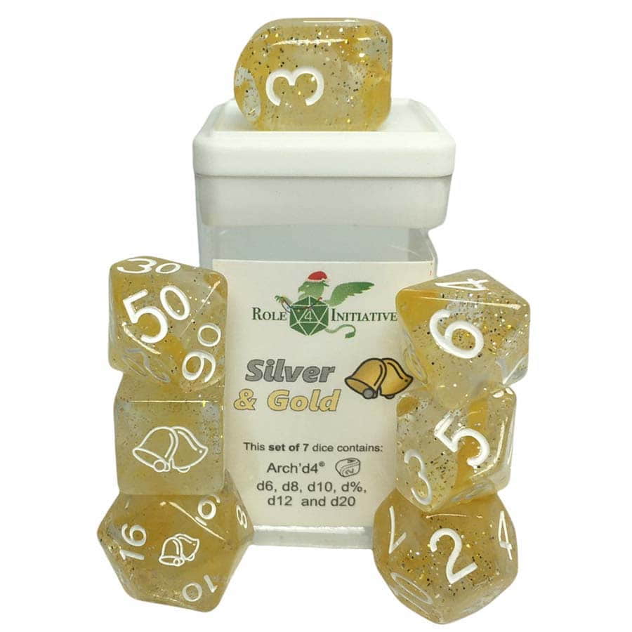 Role 4 Initiative: Diffusion Dice: Silver & Gold Poly 7 Set | Dragon's Lair Comics and Fantasy Houston TX