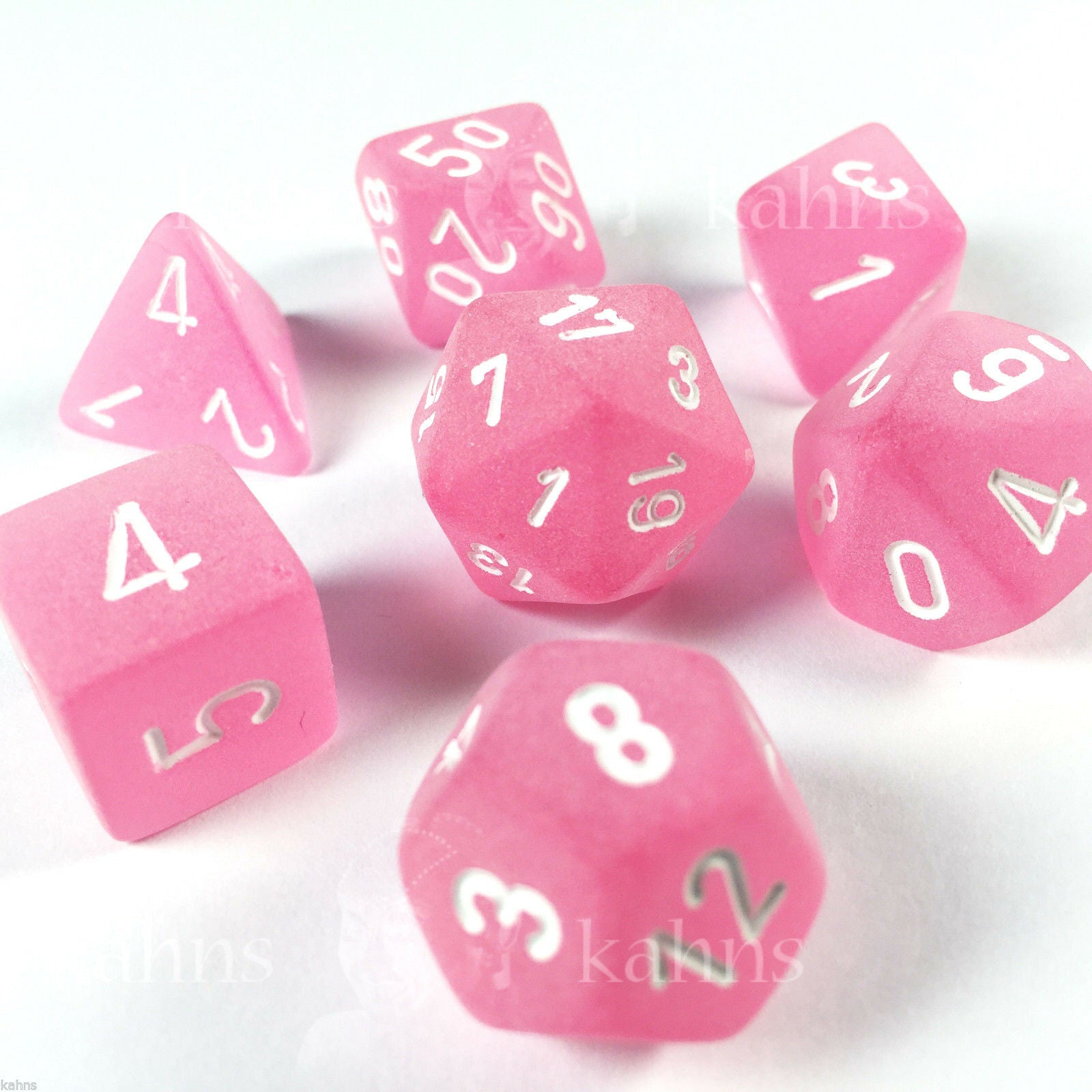 Chessex Frosted Pink with White Poly 7 Set | Dragon's Lair Comics and Fantasy Houston TX