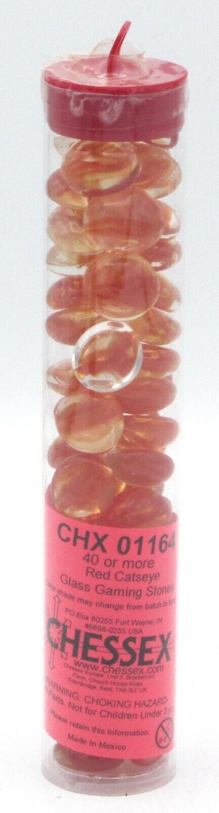 Chessex Red Catseye Glass Stones in 5.5` Tube | Dragon's Lair Comics and Fantasy Houston TX