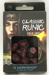 Q Workshop Classic Runic Dice Set Black and Red | Dragon's Lair Comics and Fantasy Houston TX