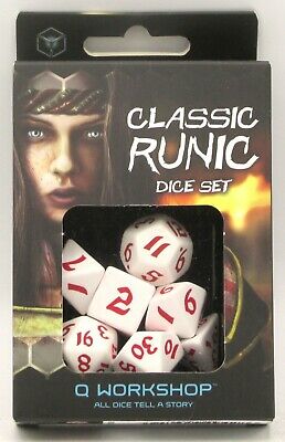 Q Workshop Classic Runic Dice Set Red and White | Dragon's Lair Comics and Fantasy Houston TX