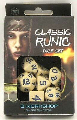 Q Workshop Classic Runic Dice Set Blue and Cream | Dragon's Lair Comics and Fantasy Houston TX