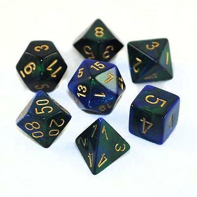 Chessex Gemini Blue and Green with Gold Poly 7 Set | Dragon's Lair Comics and Fantasy Houston TX