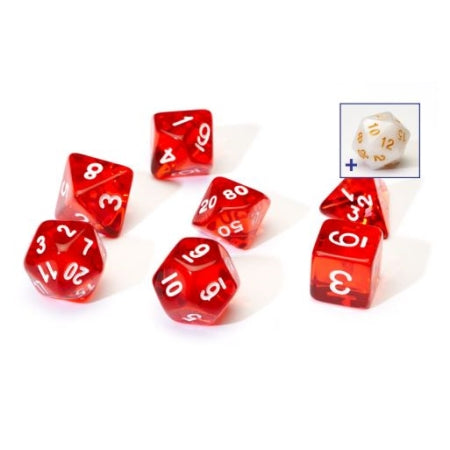 7CT TRANSPARENT POLY DICE SET - RED W/WHITE RESIN | Dragon's Lair Comics and Fantasy Houston TX