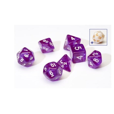 7CT TRANSPARENT POLY DICE SET - PURPLE W/WHITE RESIN | Dragon's Lair Comics and Fantasy Houston TX