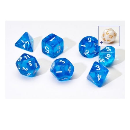 7CT TRANSPARENT POLY DICE SET - BLUE W/WHITE RESIN | Dragon's Lair Comics and Fantasy Houston TX