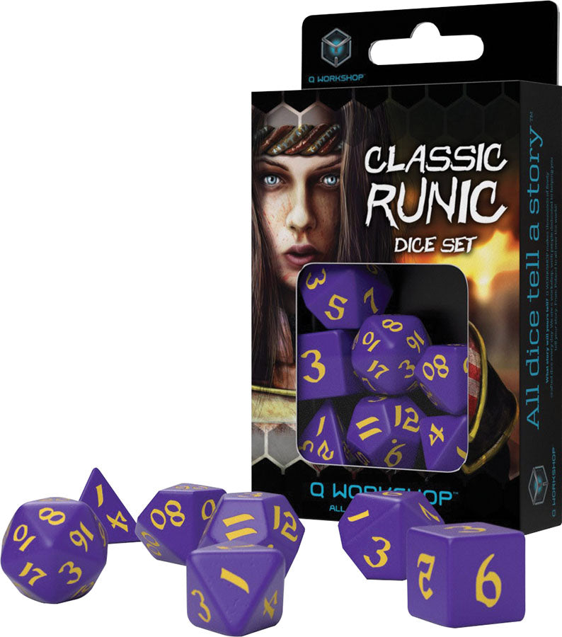 Q Workshop Runic Purple and Yellow Poly 7 Set | Dragon's Lair Comics and Fantasy Houston TX