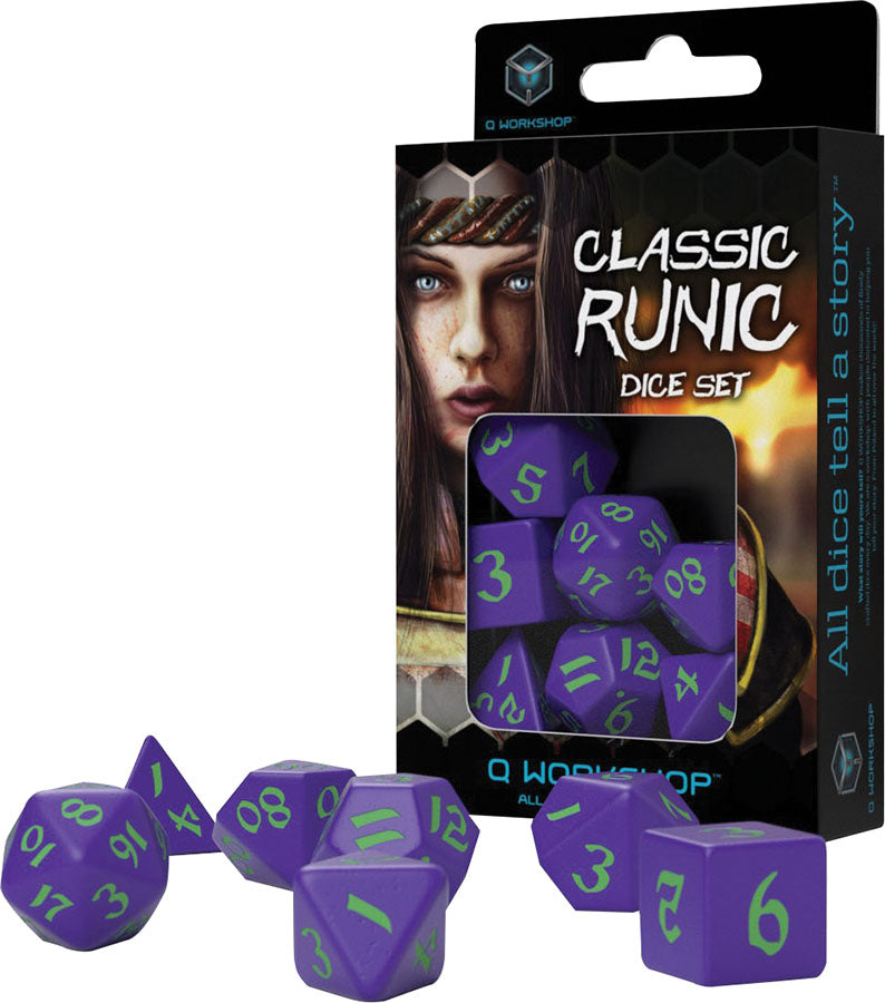 Q Workshop Runic Purple and Green Poly 7 Set | Dragon's Lair Comics and Fantasy Houston TX