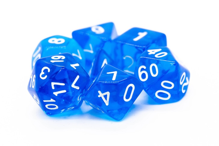 Old School Dice Translucent Blue Poly 7 Set | Dragon's Lair Comics and Fantasy Houston TX