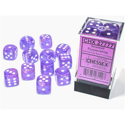 Chessex Borealis Purple with White Luminary Glow in the Dark 16mm D6 Set | Dragon's Lair Comics and Fantasy Houston TX