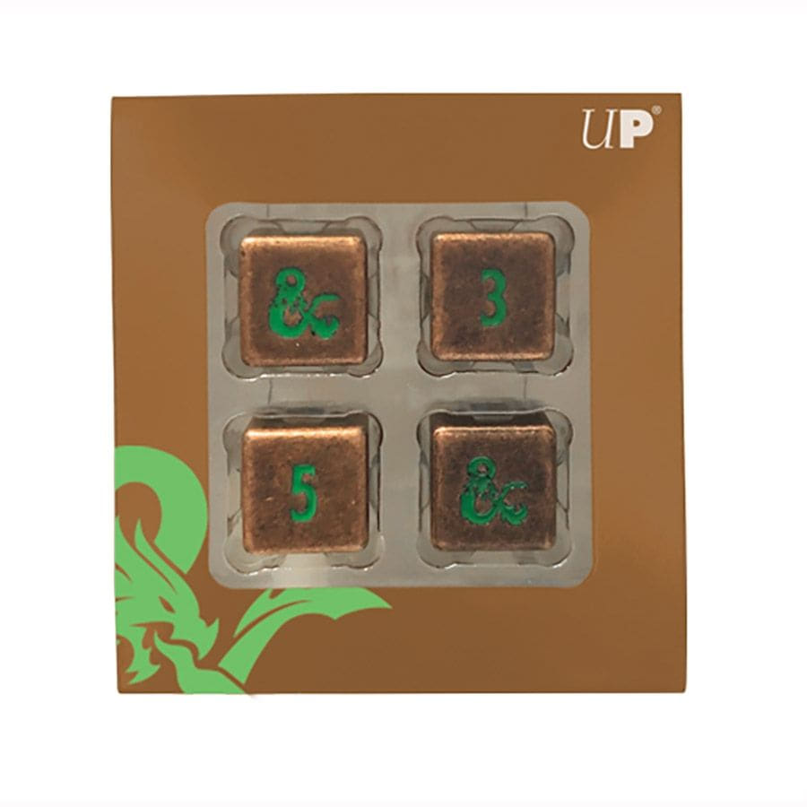 Ultra Pro Heavy Metal D&D 4 x D6 Copper With Green Dice Set | Dragon's Lair Comics and Fantasy Houston TX