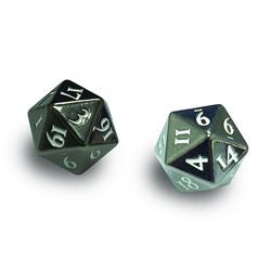 ULTRA PRO: HEAVY METAL DICE - D20 SET OF 2 GUN METAL WITH WHITE NUMBERS | Dragon's Lair Comics and Fantasy Houston TX