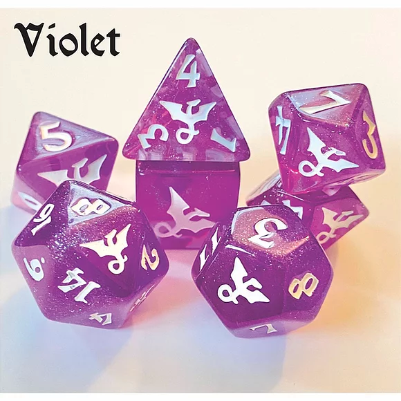 Black Oak Workshop Glitterwing Violet Dragon Poly 7 Dice Set | Dragon's Lair Comics and Fantasy Houston TX