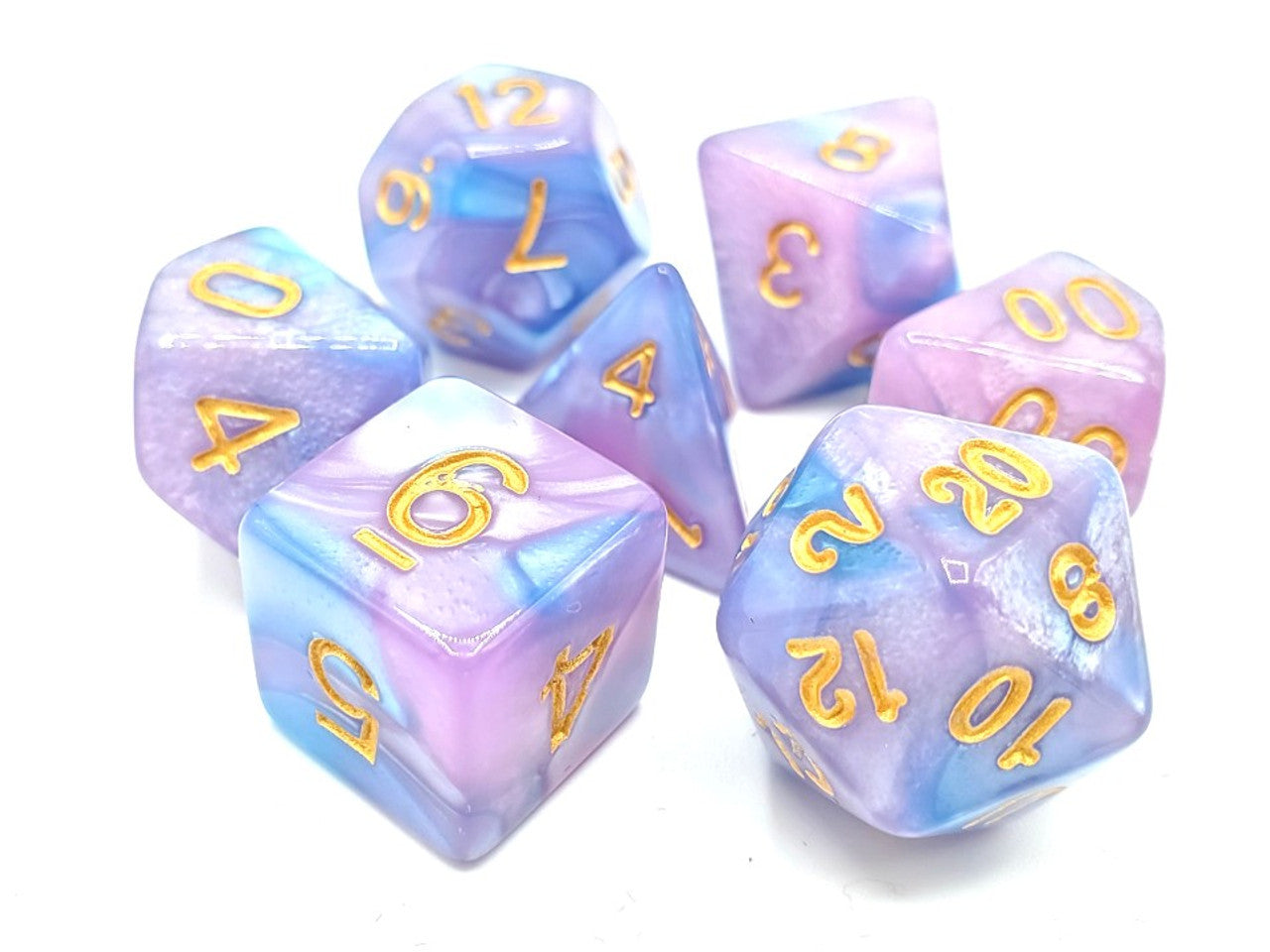 Old School Dice Vorpal - Lilac and Light Blue with Gold Poly 7 | Dragon's Lair Comics and Fantasy Houston TX