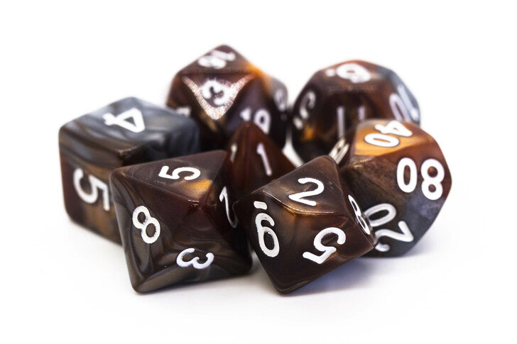 Old School Dice Vorpal Brown & Silver Poly 7 Set | Dragon's Lair Comics and Fantasy Houston TX