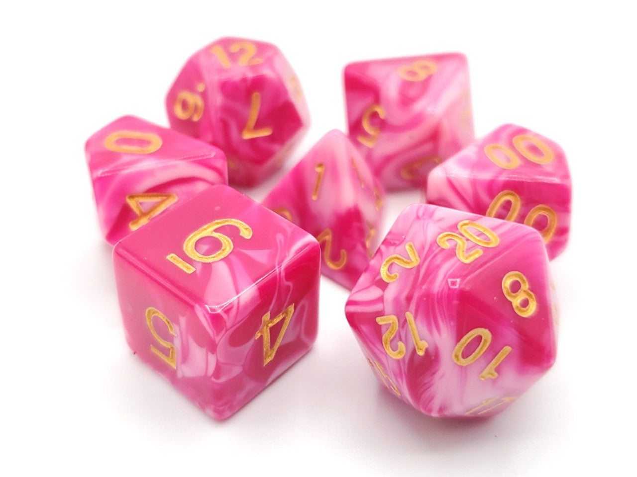 Old School Dice Vorpal Rose Red and White with Gold Poly 7 Set | Dragon's Lair Comics and Fantasy Houston TX