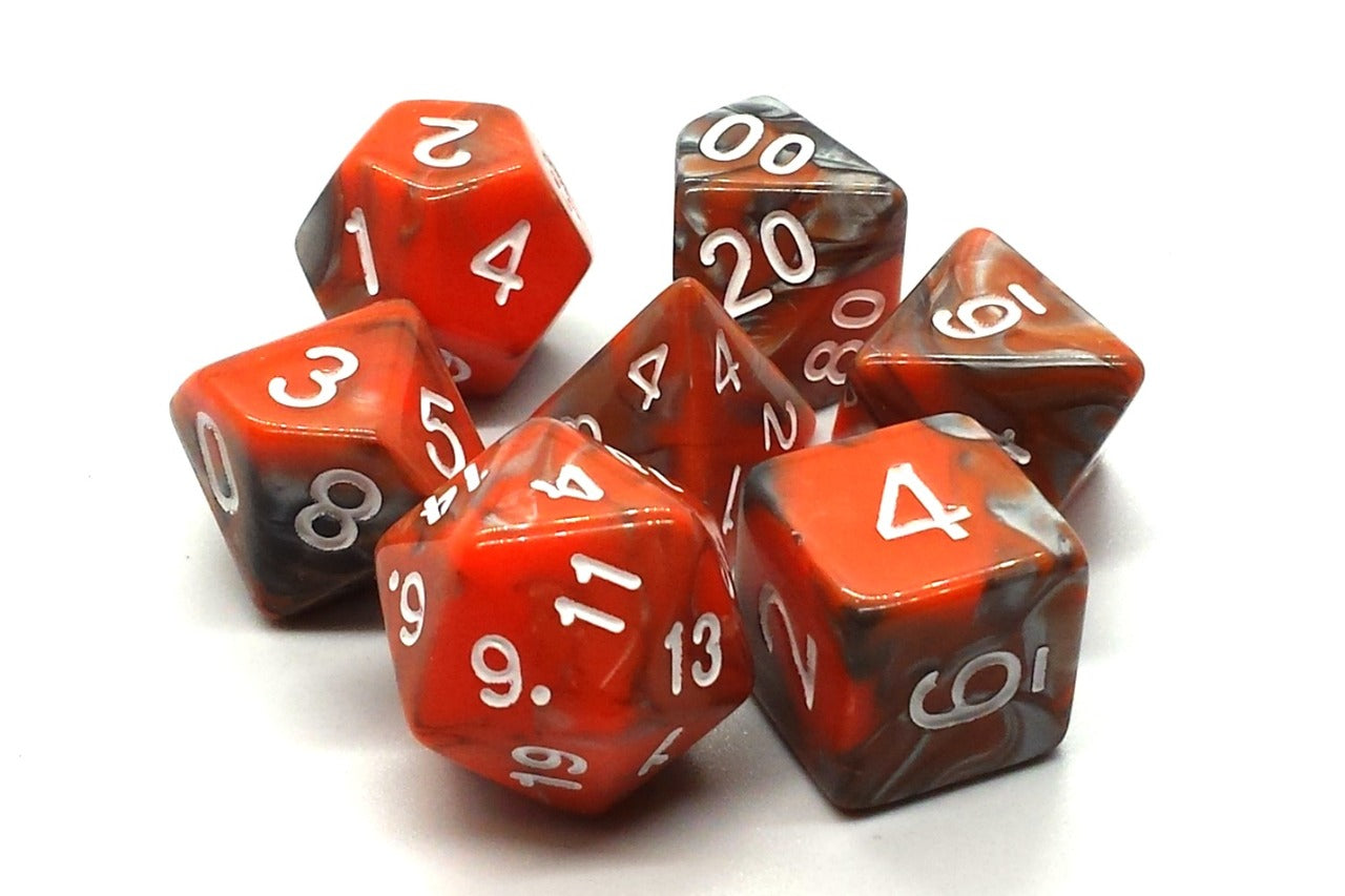 Old School Dice Vorpal Silver Orange Poly 7 Set | Dragon's Lair Comics and Fantasy Houston TX