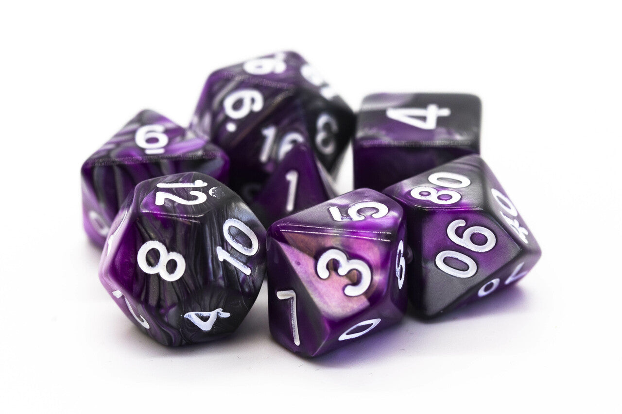 Old School Dice Vorpal Silver & Purple Poly 7 | Dragon's Lair Comics and Fantasy Houston TX