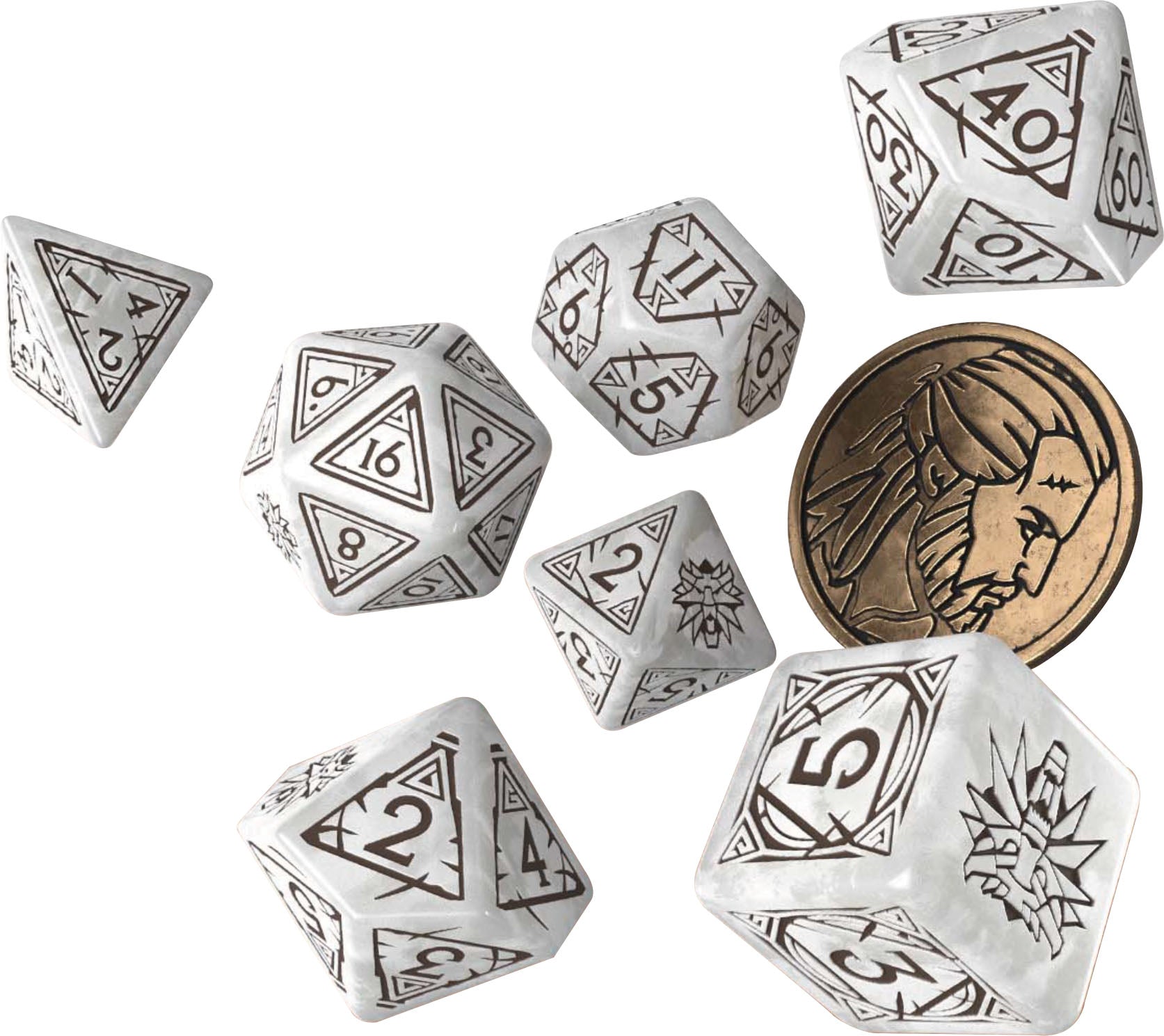 Q Workshop The Witcher Dice Set: Geralt - The White Wolf (7 + coin) | Dragon's Lair Comics and Fantasy Houston TX